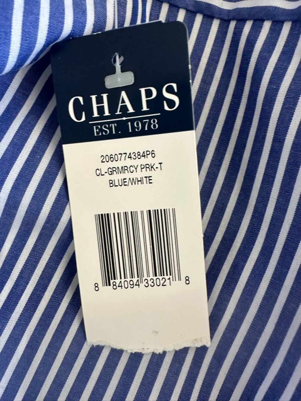 NWT Ladies Cotton Chaps Navy and White Vertical Stripe Dress Shirt. Size XL - Picture 5 of 9